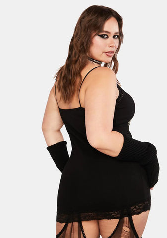 Plus Black Cannabis Cami Mini Dress