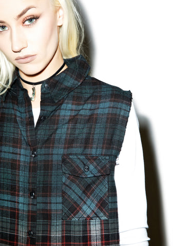 Dip Dye Sleeveless Flannel