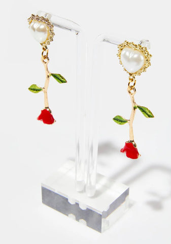 Dripping In Pearls Rose Earrings