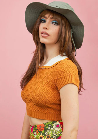 Mustard Daydream Believer Crop Sweater