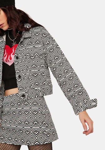Martha Mono Heart Print Crop Trucker Jacket