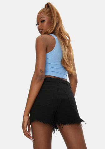 Black Easy Rider Cut Off Denim Shorts