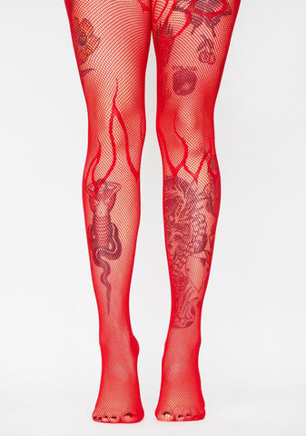 Flame On Fishnet Tights