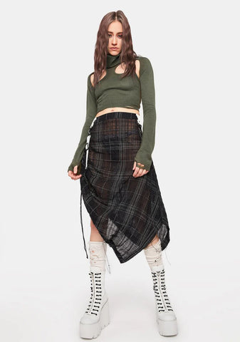 Distortion Olive Knit Cutout Turtleneck Top