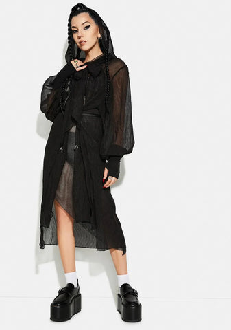 Long Pleated Chiffon Coat