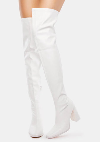 White Patent Walkin' It Off Thigh-High Boots