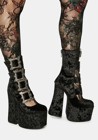 Through The Woods Velvet Buckle Platforms