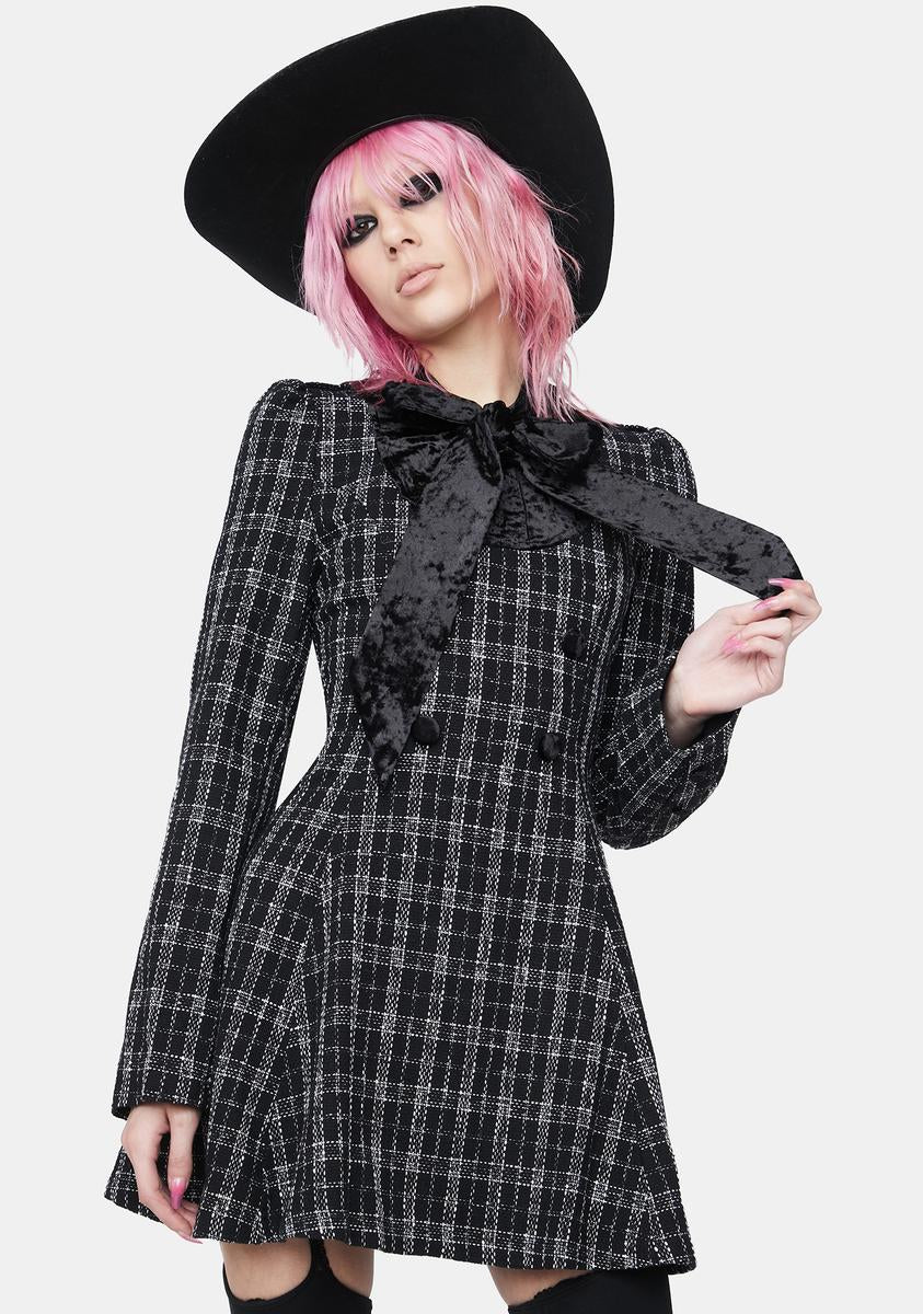 Bow Collar Plaid Dress