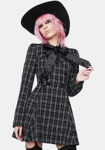 Bow Collar Plaid Dress
