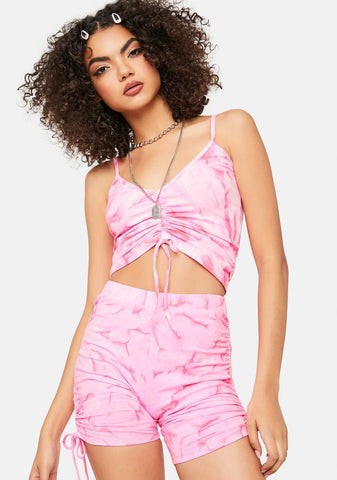 Pink Heat Wave Ruched Biker Shorts