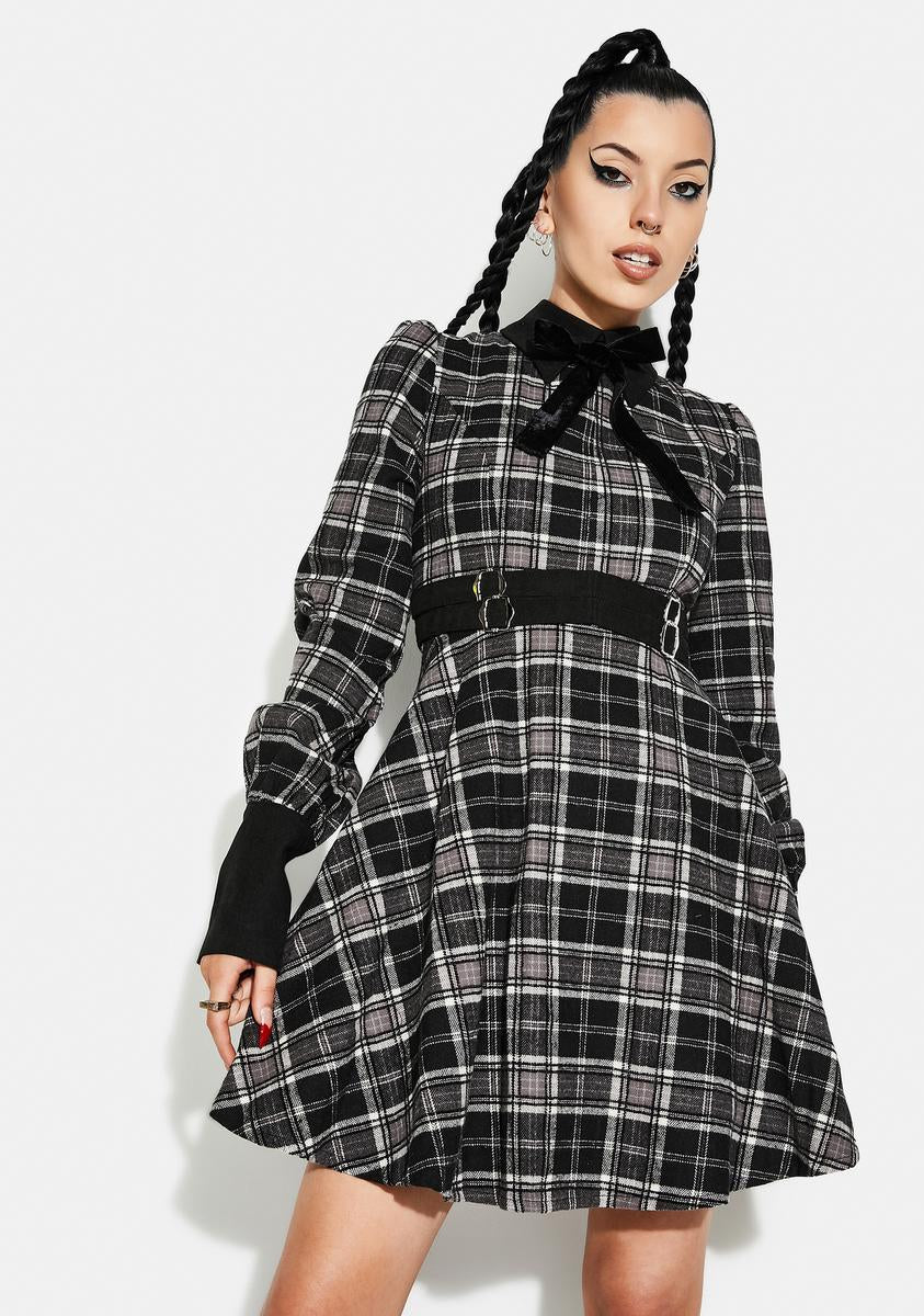 Grunge Puff Sleeve Plaid Dress