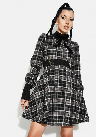 Grunge Puff Sleeve Plaid Dress
