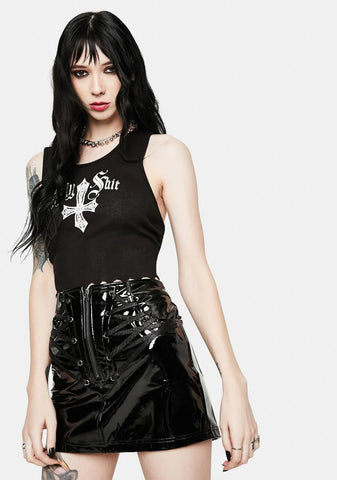 Vinyl Lace-Up Mini Skirt