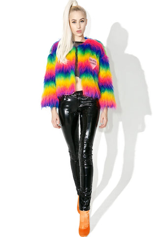 Rainbow Faux Fur Mini Coat