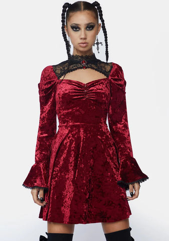 Satin Lace Neck Cage Mini Dress