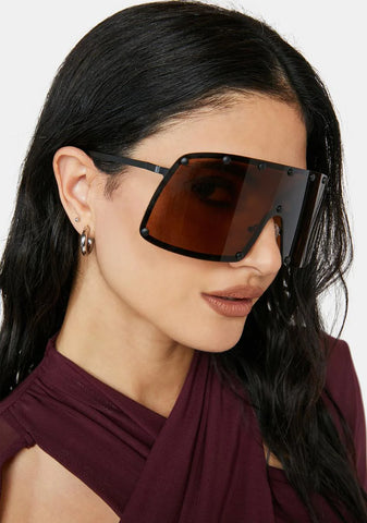 Atmosphere Oversized Brown Shield Sunglasses