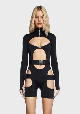 Buckle Long Sleeve Cut-Out Bodysuit