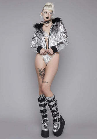 Cyberpunk Cinema Metallic Bomber Jacket