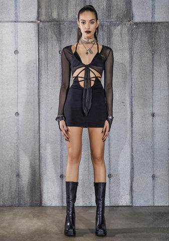 Snare Strappy Mini Dress And Mesh Shrug Set