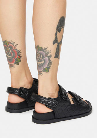 Noir Carmen Quilted Flat Sandals