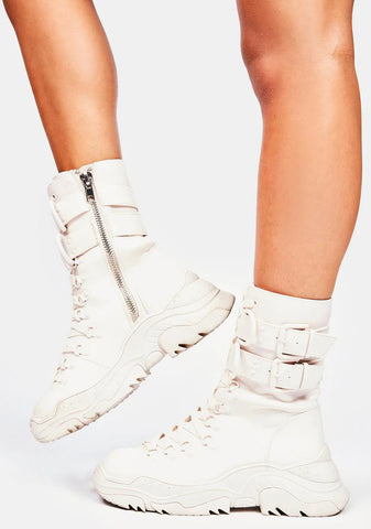 Ecru Hollywood Hiker Combat Boots