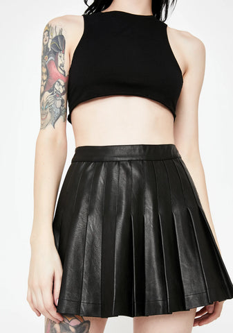 Vegan Leather Pleated Mini Skirt