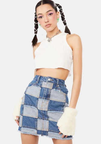 Patchwork Denim Skirt