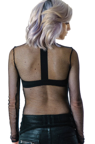 Fash-ist Fishnet Long Sleeve Top - White