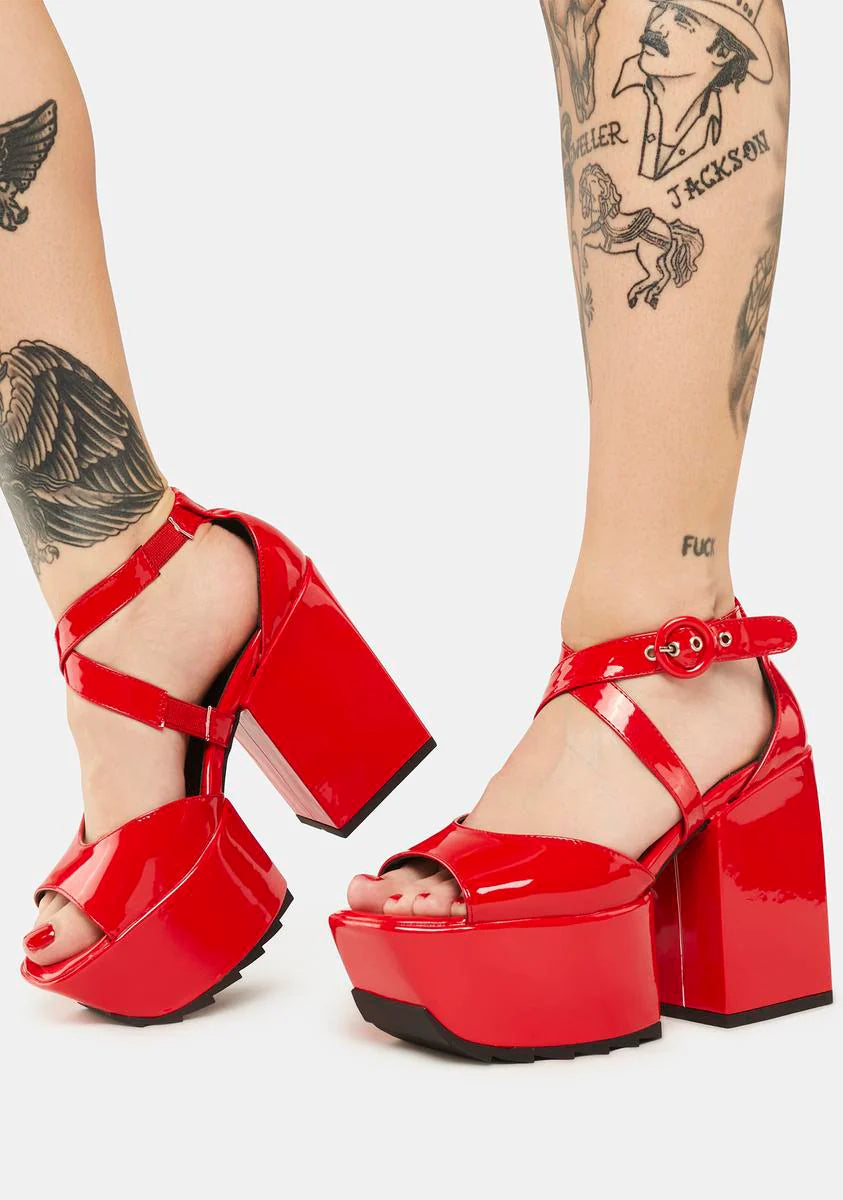 Red Enemies Close Chunky Platform Sandals