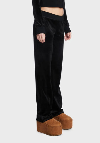Black OG Big Bling Velour Track Pants