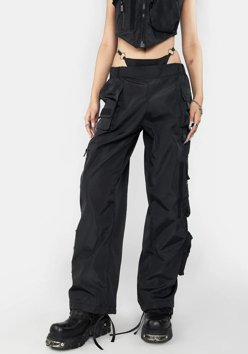 Black Nylon Tactical Pants With Detachable Panty