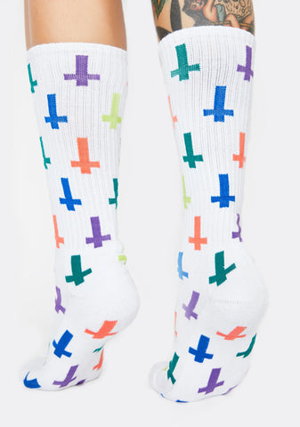 White Inversion Crew Socks