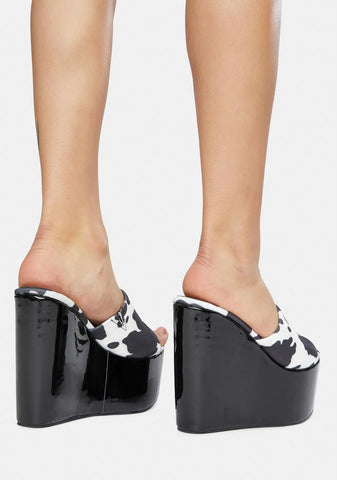 Seen It All Cow Print Platform Wedges
