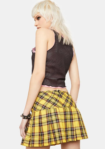 Pleated Yellow Plaid Skirt