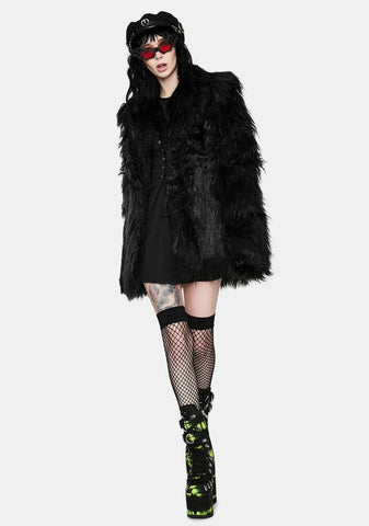 Dark Faux Fur Punk Long Coat