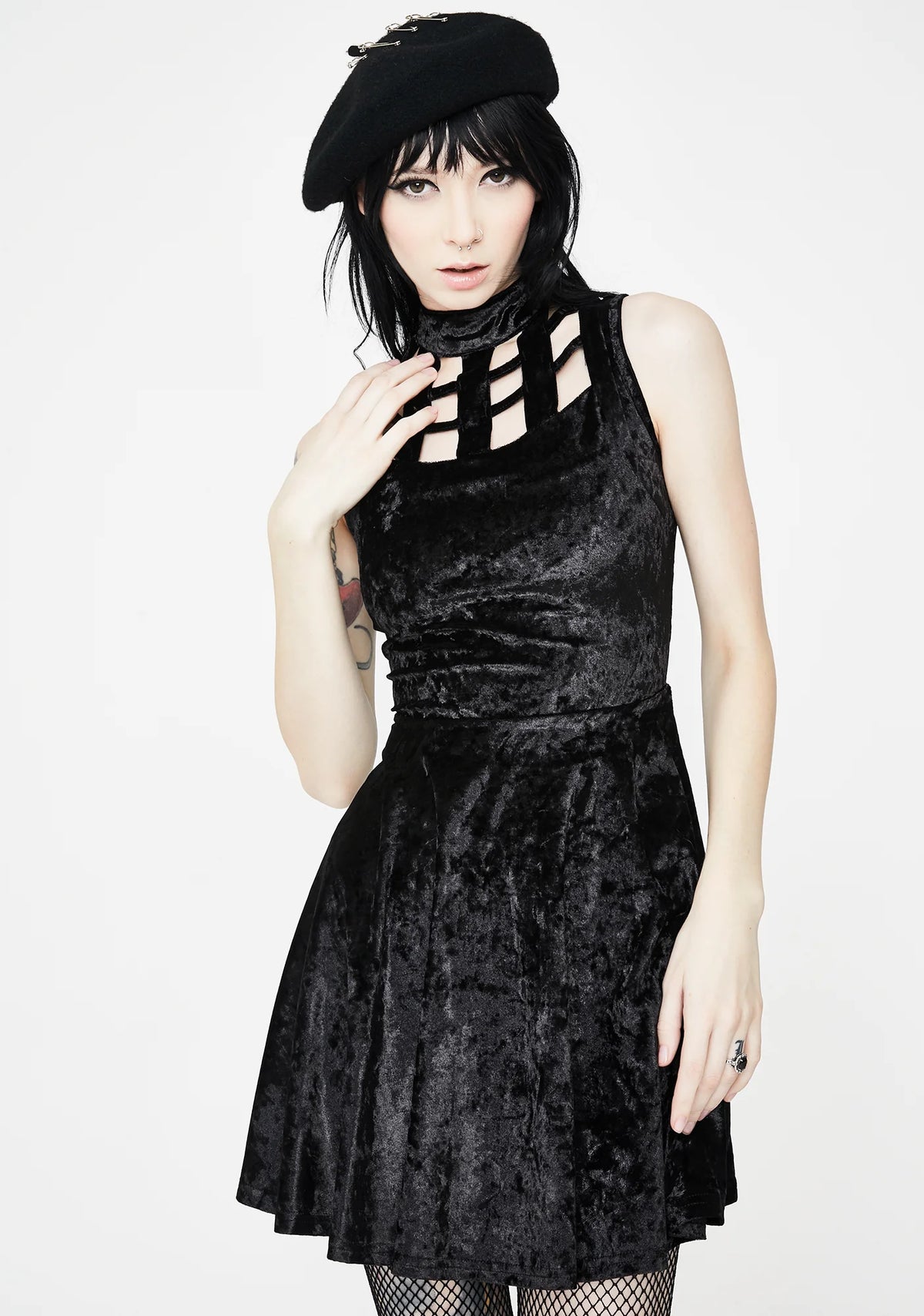 Velveteen Dream Caged Neck Mini Dress