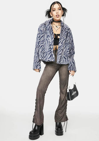 Zebra Fierce Heart Faux Fur Jacket