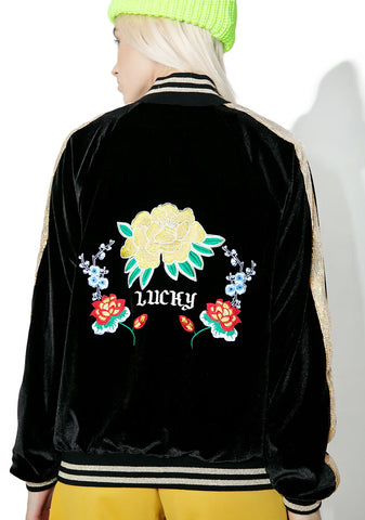 Embroidered Velvet & Sequin Bomber Jacket