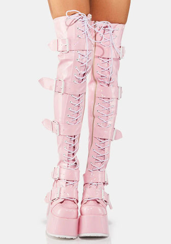Baby Pink Camel-305 Thigh High Boots