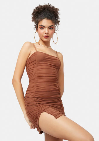 Can't Stop Shoppin' Ruched Mesh Mini Dress
