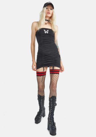 Butterfly Kiss Ruched Mini Dress