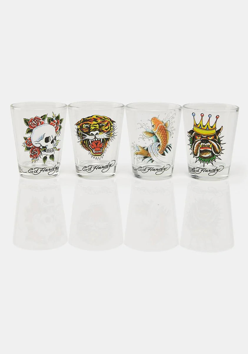 Ed Hardy 4-Pack Mini Glass Set