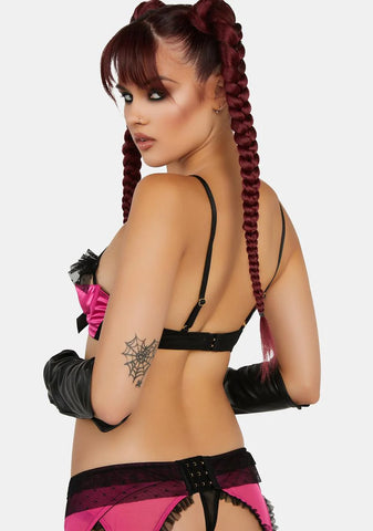 x Bettie Page Inga Pink Ruffle Suspender Belt