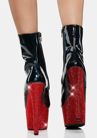 Black Holo Bejeweled-1020-7 Platform Heels