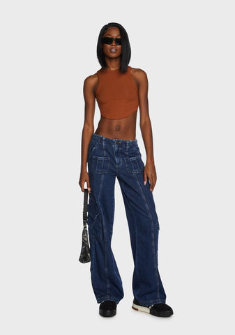 Curved Hem Tank Top - Brown