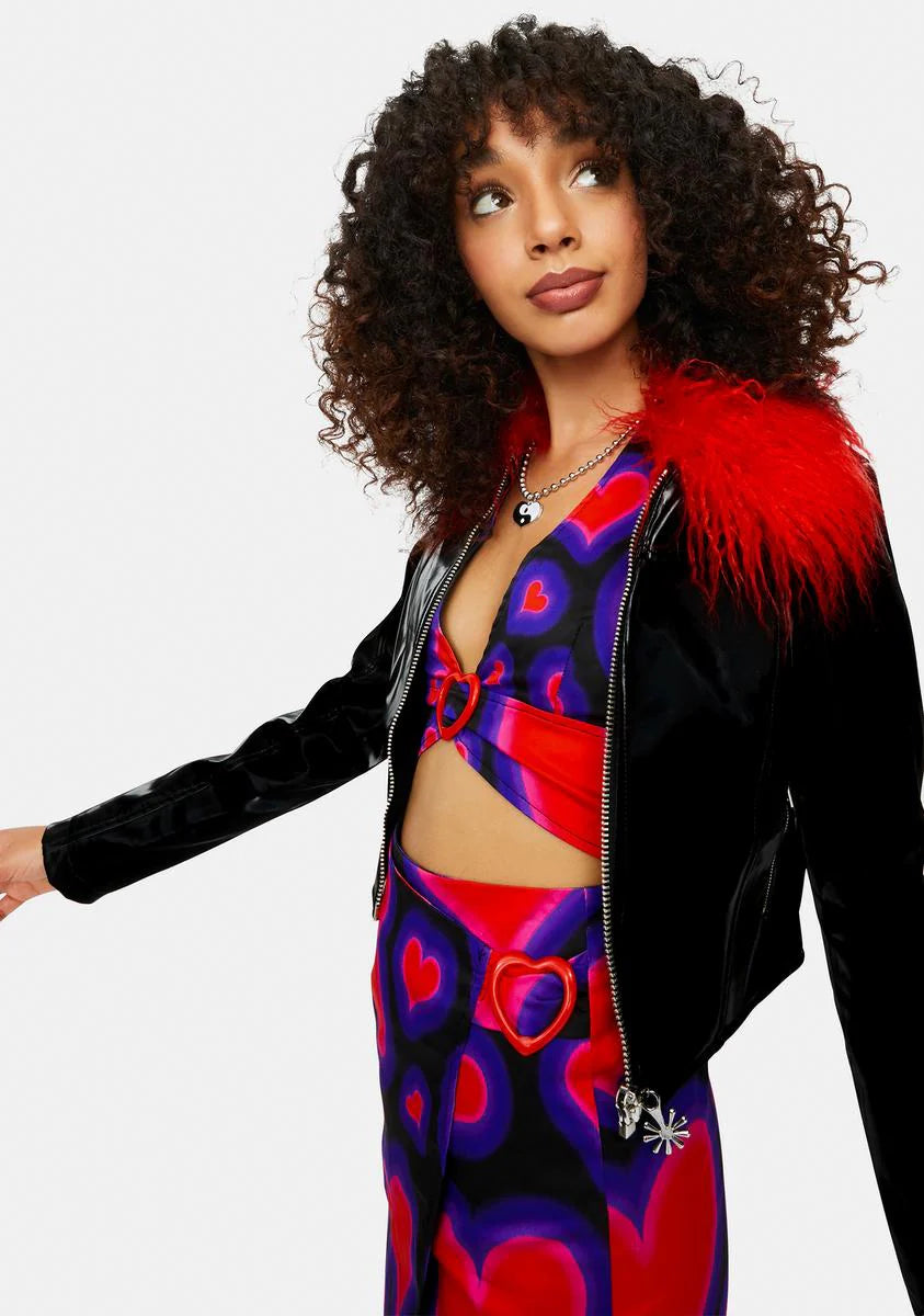 Show Stopping Smiles Vinyl Marabou Trim Jacket