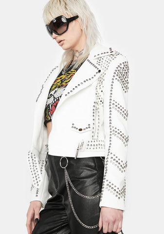 White Sofi Studded Moto Jacket