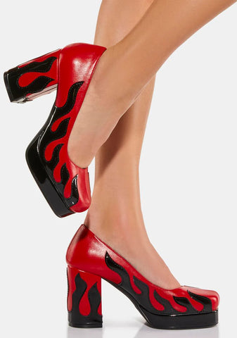 Red Changed Block Heels