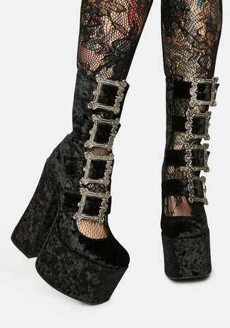 Through The Woods Velvet Buckle Platforms