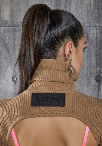 Snare Tan Open Back Turtleneck Crop Sweater